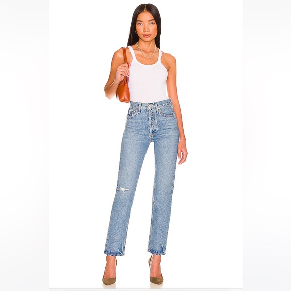 Agolde Denim - Agolde 90s Pinch Waist In Abstract Highrise Blue Lightly Distressed Jeans